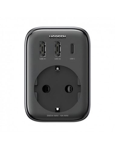 UGREEN Outlet Extender 30W 2*USB + Type-C + AC CD314, Black
