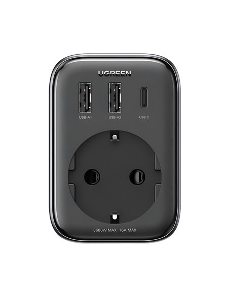 UGREEN Outlet Extender 30W 2*USB + Type-C + AC CD314, Black