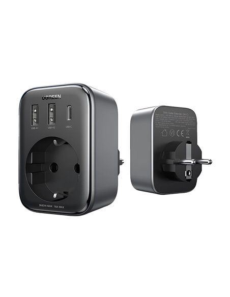 UGREEN Outlet Extender 30W 2*USB + Type-C + AC CD314, Black