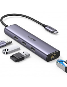 UGREEN HUB 4in1 USB 3.0 to 3*USB 3.0 + Gigabit RJ45 0.28M, Black 2