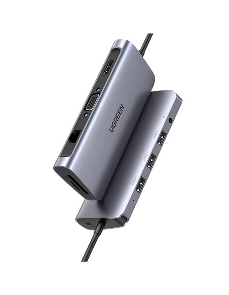 UGREEN HUB 11in1 Type-C 3.0 to 2*USB 3.1 + USB 3.0 + Type-C 3.1 + 2*HDMI + SD/TF + 3.5mm Audio PD 100W CM179, Space Gray