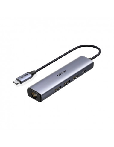 UGREEN HUB 4in1 Type-C 3.0 to 3*USB 3.0 + Gigabit RJ45 + Type-C PD 100W CM475, Space Grey