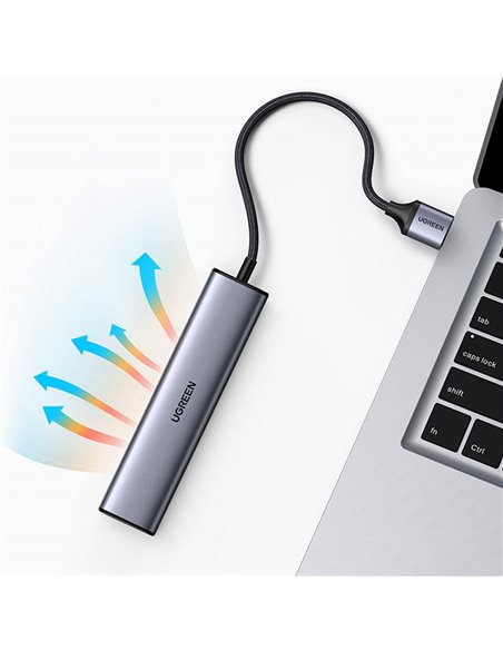 UGREEN HUB 4in1 Type-C 3.0 to 3*USB 3.0 + Gigabit RJ45 + Type-C PD 100W CM475, Space Grey