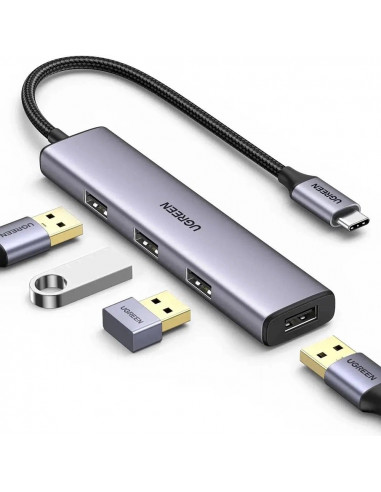 UGREEN HUB 4in1 Type-C 3.0 to 4*USB-A 3.0, Power Port, up to 5Gpbs CM473, Silver