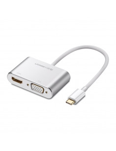 UGREEN Adapter USB-C to HDMI 4K@30Hz + VGA 1080p@60Hz (simultaneously use) with PD CM162, Silver