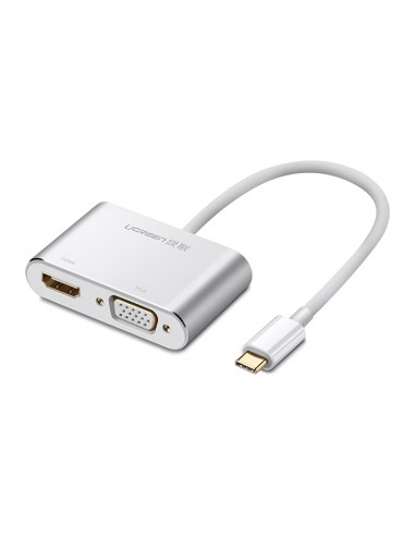 UGREEN Adapter USB-C to HDMI 4K@30Hz + VGA 1080p@60Hz (simultaneously use) with PD CM162, Silver