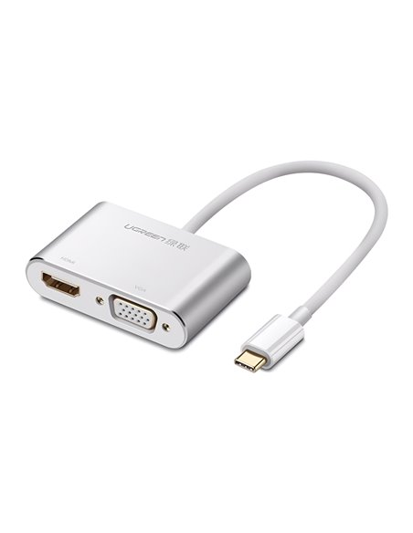 UGREEN Adapter USB-C to HDMI 4K@30Hz + VGA 1080p@60Hz (simultaneously use) with PD CM162, Silver