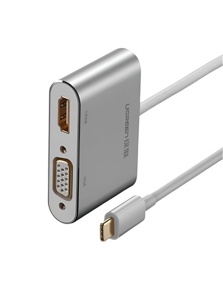 UGREEN Adapter USB-C to HDMI 4K@30Hz + VGA 1080p@60Hz (simultaneously use) with PD CM162, Silver