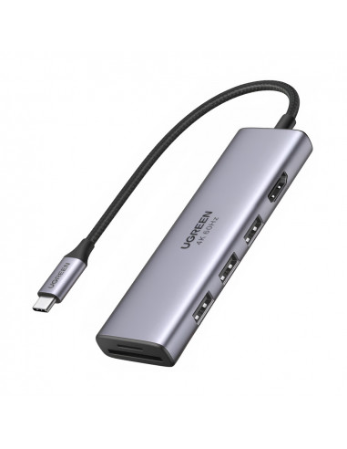 UGREEN HUB 6in1 Type-C 3.0 to HDMI 4K@60Hz + 3*USB-A 3.0 + SD/TF Converter CM511, Silver