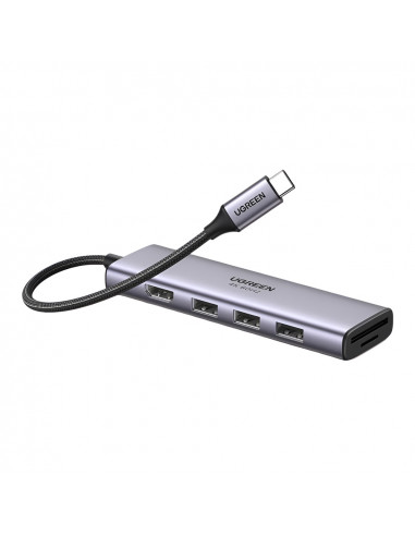 UGREEN HUB 6in1 Type-C 3.0 to HDMI 4K@60Hz + 3*USB-A 3.0 + SD/TF Converter CM511, Silver