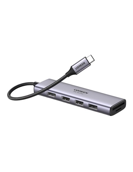 UGREEN HUB 6in1 Type-C 3.0 to HDMI 4K@60Hz + 3*USB-A 3.0 + SD/TF Converter CM511, Silver UGREEN HUB 6in1 Type-C 3.0 to HDMI 4K@60Hz + 3*USB-A 3.0 + SD/TF Converter CM511, Silver