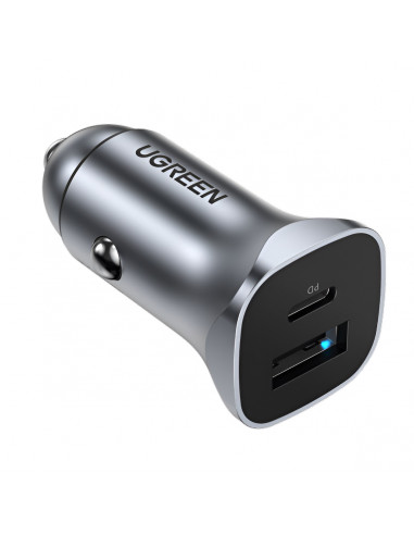 UGREEN Car Charger 1*USB-A + 1*Type-C Aluminum PD & QC 3A 24W, Silver