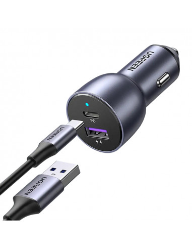 UGREEN Car Charger 1*USB-A+1*Type-C Aluminum 3A 60W, Grey