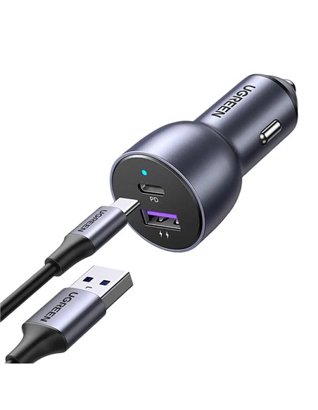 UGREEN Car Charger 1*USB-A+1*Type-C Aluminum 3A 60W, Grey