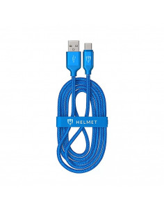 Helmet Cable USB to Type-C Kevlar Flat 2.1A 1m, Blue