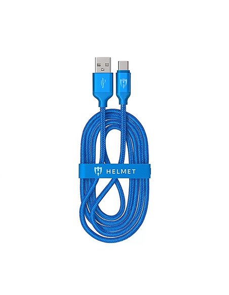 Helmet Cable USB to Type-C Kevlar Flat 2.1A 1m, Blue