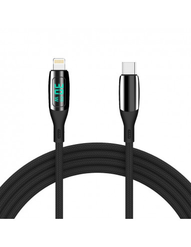 Helmet Cable Type-C to Lightning 30W 1.2m LED Display Series, Black