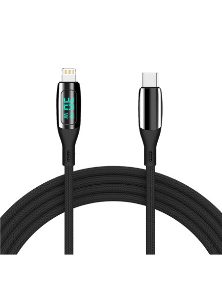 Helmet Cable Type-C to Lightning 30W 1.2m LED Display Series, Black