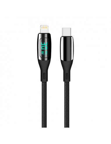 Helmet Cable Type-C to Lightning 30W 1.2m LED Display Series, Black