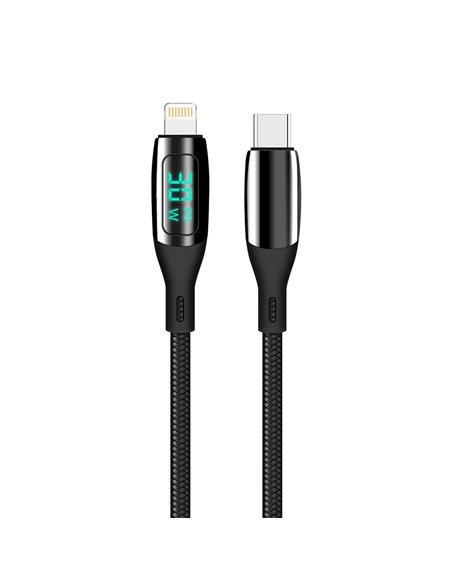 Helmet Cable Type-C to Lightning 30W 1.2m LED Display Series, Black