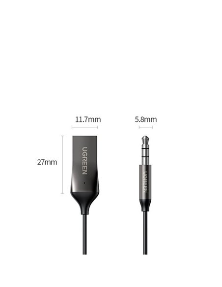 UGREEN Adapter Audio Receiver Car Bluetooth V5.0 USB-A and 3.5mm CM309, Black