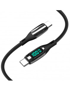 Helmet Cable Type-C to Type-C 100W 1.2m LED Display Series, Black