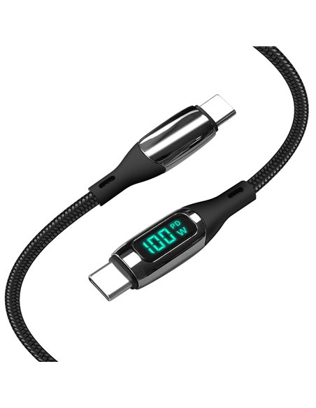 Helmet Cable Type-C to Type-C 100W 1.2m LED Display Series, Black