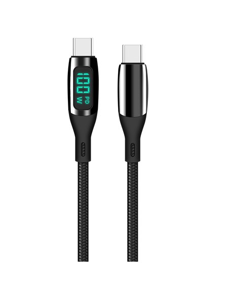 Helmet Cable Type-C to Type-C 100W 1.2m LED Display Series, Black