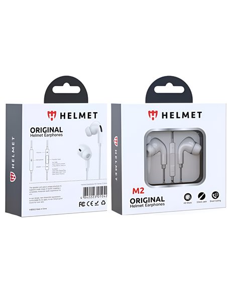 Helmet Earphones 3.5mm with Mic M2 Series, White 
