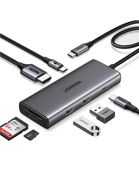 UGREEN HUB 7in1 Revodok Pro 107 Type-C to 3*USB 3.0 + HDMI + VGA + LAN + 3.5mm 100W PD CM498, Space Gray