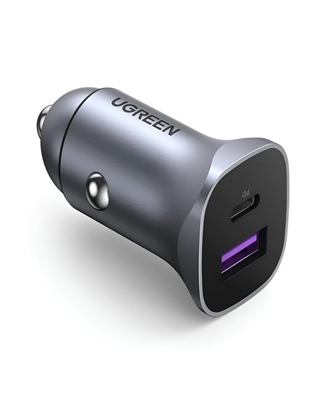 UGREEN Car Charger 1*USB-A+Type-C Aluminum 3A 30W, Grey