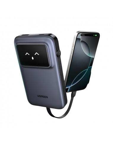 UGREEN Power Bank Uno Series with Cables Type-C, 10000mAh, 30W, Space Gray