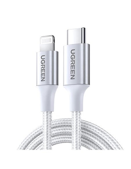 UGREEN Cable Type-C to Lightning MFI, 3A, 1,5M, Shell Braided, US304, Silver