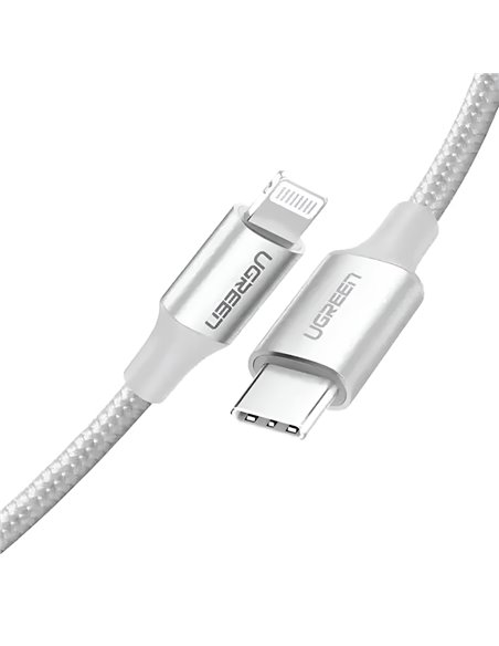 UGREEN Cable Type-C to Lightning MFI, 3A, 1,5M, Shell Braided, US304, Silver