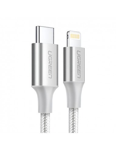UGREEN Cable Type-C to Lightning MFI, 3A, 1,5M, Shell Braided, US304, Silver