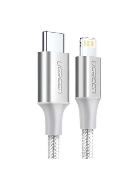 UGREEN Cable Type-C to Lightning MFI, 3A, 1,5M, Shell Braided, US304, Silver