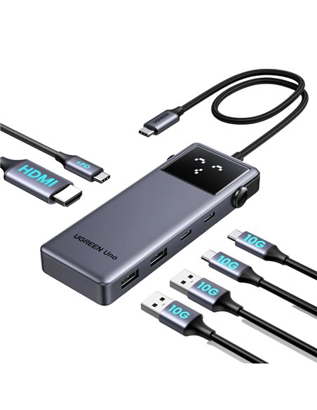 UGREEN HUB 6 in 1 USB-C To 4K@60Hz HDMI+2*USB-A 3.2+2*Type-C+1*Type-C 10 Gbps Series Uno, Grey