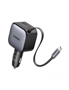 UGREEN Car Charger 1*Type-C+1*USB-A with Type-C Cable, Retractable, 90W, Grey | EC603