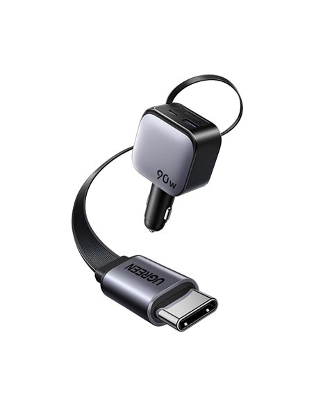 UGREEN Car Charger 1*Type-C+1*USB-A with Type-C Cable, Retractable, 90W, Grey | EC603