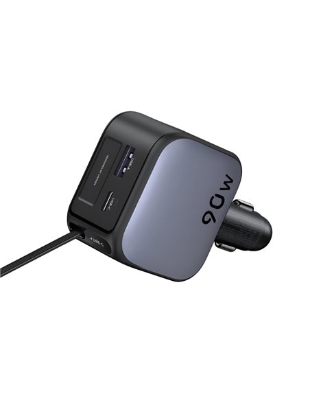UGREEN Car Charger 1*Type-C+1*USB-A with Type-C Cable, Retractable, 90W, Grey | EC603