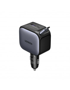 UGREEN Car Charger 1*Type-C+1*USB-A with Type-C Cable, Retractable, 145W, Black | EC604
