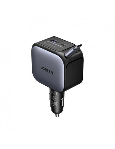 UGREEN Car Charger 1*Type-C+1*USB-A with Type-C Cable, Retractable, 145W, Black | EC604