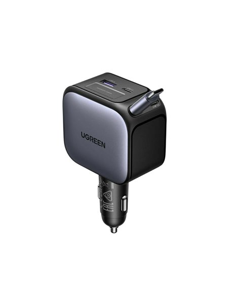 UGREEN Car Charger 1*Type-C+1*USB-A with Type-C Cable, Retractable, 145W, Black | EC604