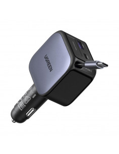 UGREEN Car Charger 1*Type-C+1*USB-A with Type-C Cable Retractable, 60W, Black | EC602