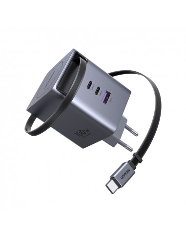 UGREEN GaN Quick Charger 3*Type-C + 1*USB-A Retractable, 100W, Black | X616