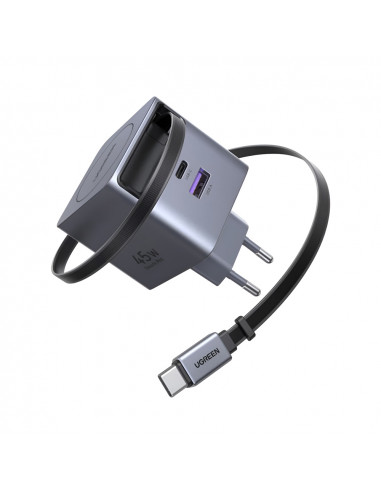 UGREEN GaN Quick Charger 3*Type-C + 1*USB-A Retractable, 45W, Black | X614