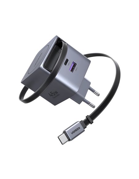 UGREEN GaN Quick Charger 3*Type-C + 1*USB-A Retractable, 45W, Black | X614