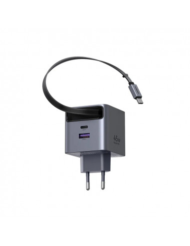 UGREEN GaN Quick Charger 3*Type-C + 1*USB-A Retractable, 45W, Black | X614