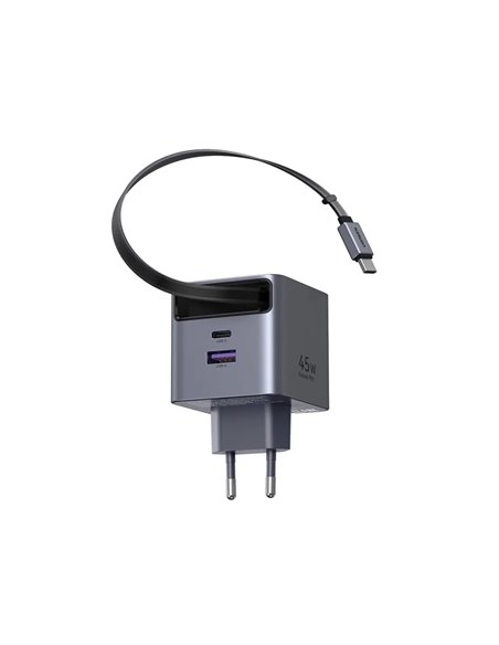 UGREEN GaN Quick Charger 3*Type-C + 1*USB-A Retractable, 45W, Black | X614