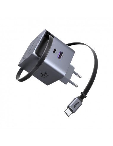 UGREEN GaN Quick Charger 3*Type-C + 1*USB-A Retractable, 65W, Black | X615